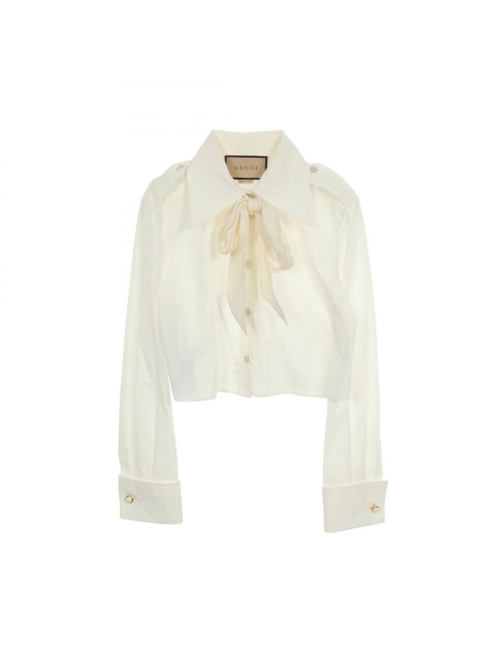 Gucci Bow Tie Cropped Long Sleeve Cotton Silk